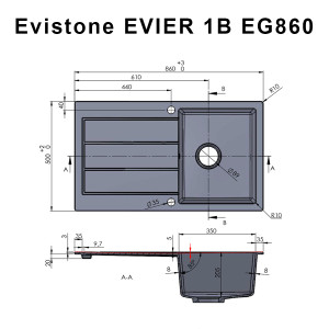 Évier EVISTONE avec 1 bac + égouttoir 86cm - Cromo