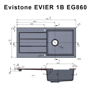 Évier EVISTONE avec 1 bac + égouttoir 99cm - Snova