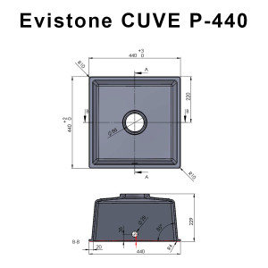 Cuve EVISTONE à encastrer ou à fixer par dessous 44x44 cm - Cromo