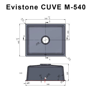 Cuve EVISTONE à encastrer ou à fixer par dessous 54x44 cm - Cromo