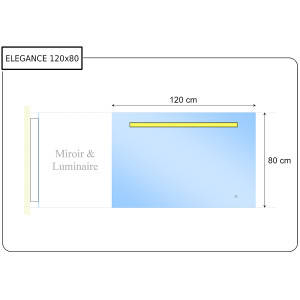 Miroir ELEGANCE 120x80 cm -  bandeau LED central en haut du miroir - interrupteur sensitif en bas