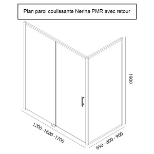 Porte de douche d'angle avec paroi coulissante NERINA PMR - 120x65 cm