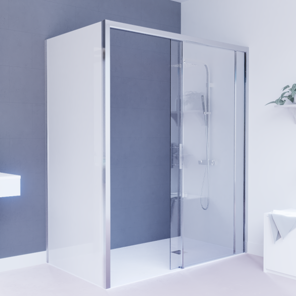 Porte de douche d'angle avec paroi coulissante NERINA PMR - 170x65 cm