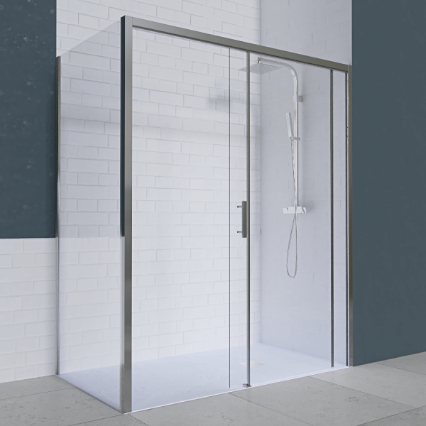 Porte de douche d'angle avec paroi coulissante NERINA PMR - 170x80 cm