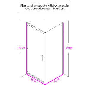 Paroi de douche d'angle avec porte pivotante NERINA - 80x90 cm