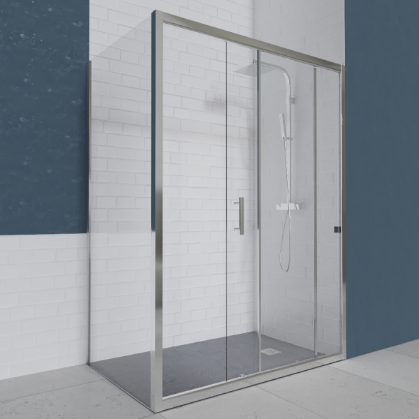 Porte de douche d'angle 160x90cm + retour fixe - Nerina verre 6 mm securit  anti-calcaire