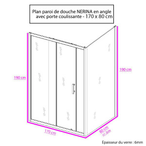 Porte de douche d'angle avec paroi coulissante NERINA - 170x80 cm