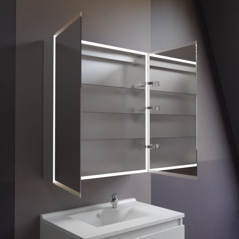 Armoire de toilette lumineuse avec miroir et prise ARMILED 70 cm