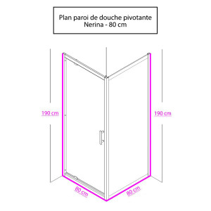 Paroi de douche d'angle avec porte pivotante NERINA - 80x80 cm