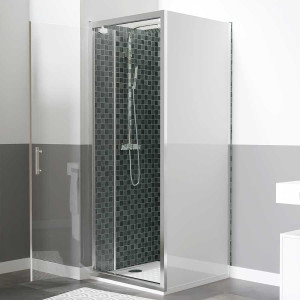 Porte de douche d'angle pivotante et retour blanc NERINA - 80x90 cm