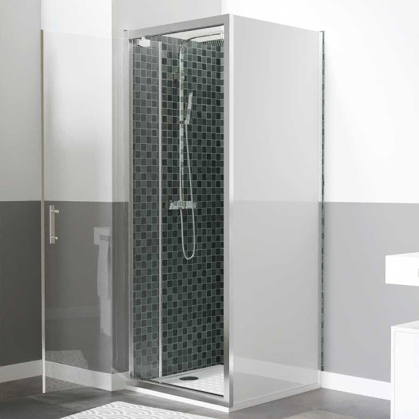Paroi de douche d'angle avec porte pivotante et retour blanc NERINA - 90x90 cm