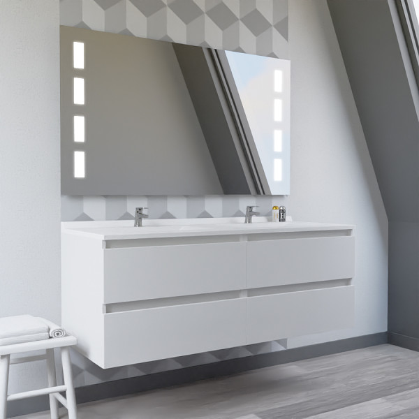 Meuble double vasque ARLEQUIN 140x55 cm avec plan vasque et miroir Prestige - Coloris au choix