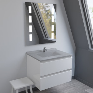 Meuble ARLEQUIN 70x55 cm avec plan vasque et miroir PRESTIGE - Coloris au choix
