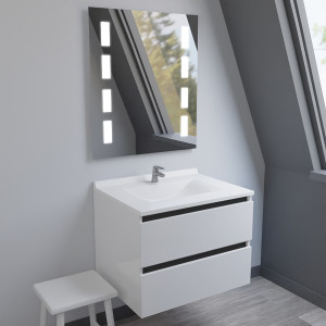 Meuble salle de bain ARLEQUIN 70 cm avec miroir Prestige Meuble vasque ARLEQUIN 70 cm x 55 cm + miroir LED Prestige  - Blanc + traverses noires