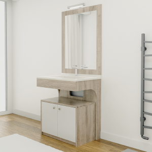 Meuble salle de bain PMR ALTEA 70 cm avec plan vasque et miroir - Décor chêne cambrian oak