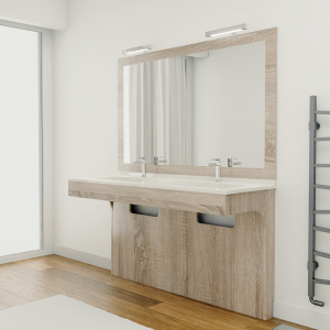 Meuble ALTEA 140 cm avec plan vasque et miroir - Décor cambrian oak