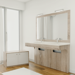 Meuble ALTEA 140 cm avec plan vasque et miroir - Décor cambrian oak