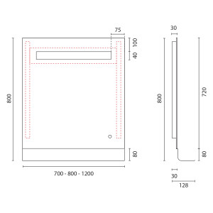 Miroir ETAL 70x80 cm - éclairage LED, antibuée, interrupteur sensitif et tablette de rangement