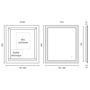 Miroir avec cadre strié CADREA 70x80 cm - éclairage intégré à LED, interrupteur sensitif et film antibuée