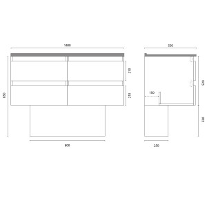 Caisson double vasque ARLEQUIN 140x55 cm avec plan vasque - Coloris au choix