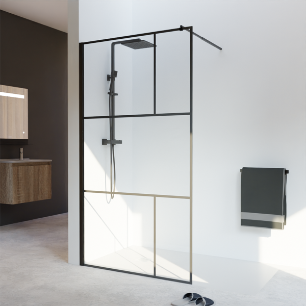 Paroi de douche industrielle noire 110 cm x 200 cm - ATELIA - Sérigraphie  atelier