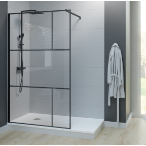 Paroi de douche industrielle noire Atelia verre 8 mm - 100x200 cm