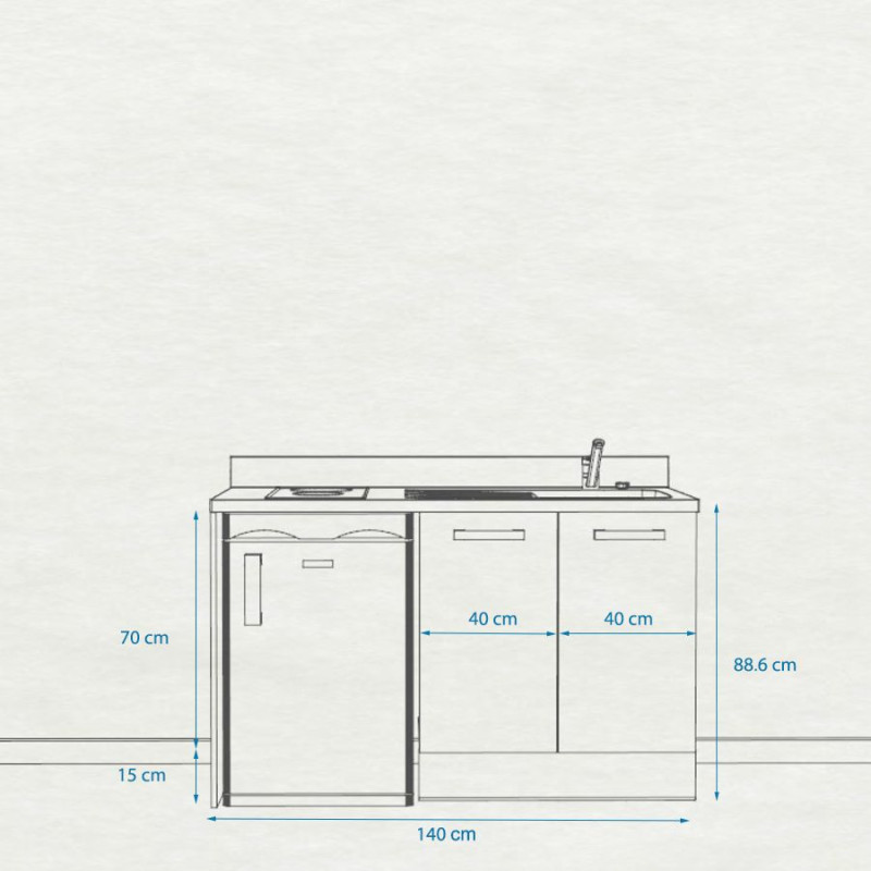 Kitchenette K17 - 140 cm avec emplacement réfrigérateur