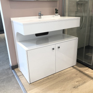 Meuble vasque adapté PMR 80 cm EPURE blanc brillant avec caisson roulant