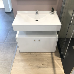 Meuble vasque adapté PMR 80 cm EPURE blanc brillant avec caisson roulant