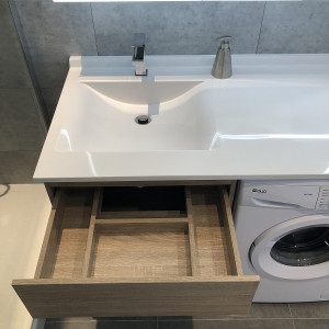 Meuble lave-linge KORA 124 cm vasque déportée à droite - Coloris bois