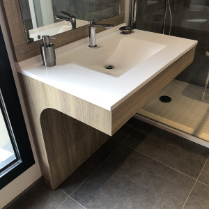 Meuble salle de bain PMR ALTEA 70 cm avec plan vasque et miroir - Décor chêne cambrian oak