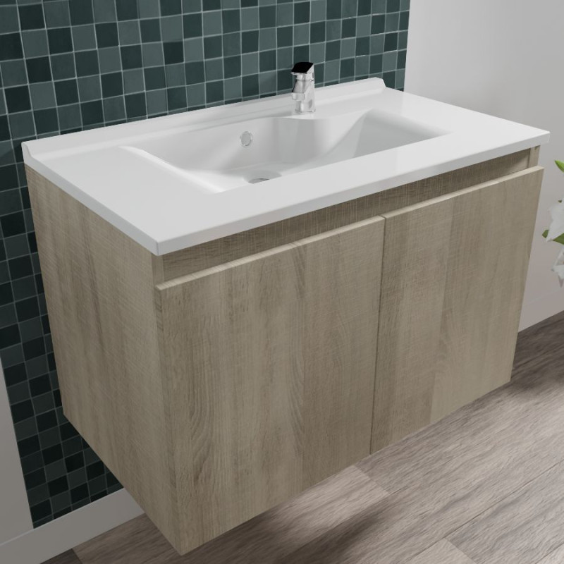 Meuble salle de bain 70 cm avec plan simple vasque PROLINE couleur chêne