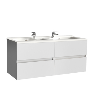 Meuble double vasque 120 cm ROSALY couleur blanc brillant avec plan vasque en résine 120 cm x 46 cm