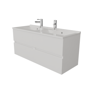 Meuble double vasque 120 cm ROSALY couleur blanc brillant avec plan vasque en résine 120 cm x 46 cm