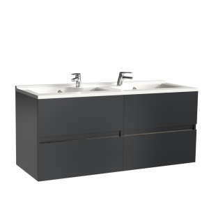 Meuble double vasque 120 cm ROSALY couleur gris anthracite brillant avec plan vasque en résine 120 cm x 46 cm