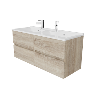 Meuble double vasque 120 cm ROSALY couleur bois avec plan vasque en résine 120 cm x 46 cm 