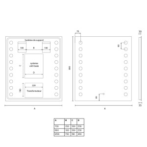 Miroir anti-buée STARLED 70x80 cm - éclairage intégré à LED et interrupteur sensitif