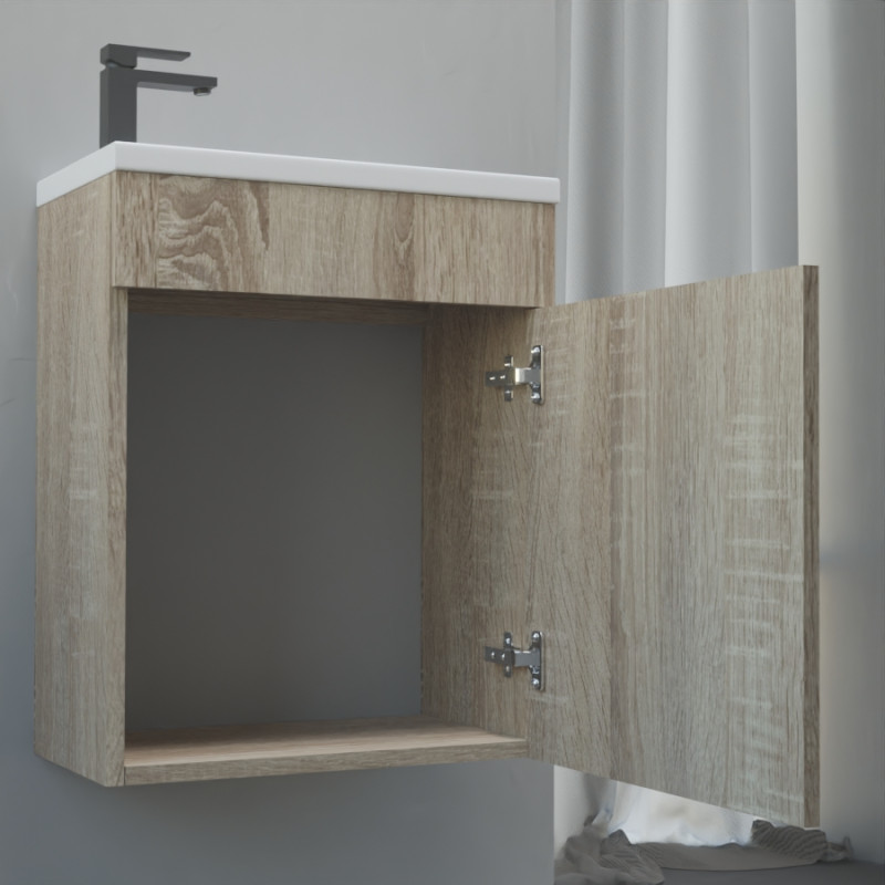 Meuble lave-mains LILA 44x26 cm avec vasque et miroir - cambrian oak