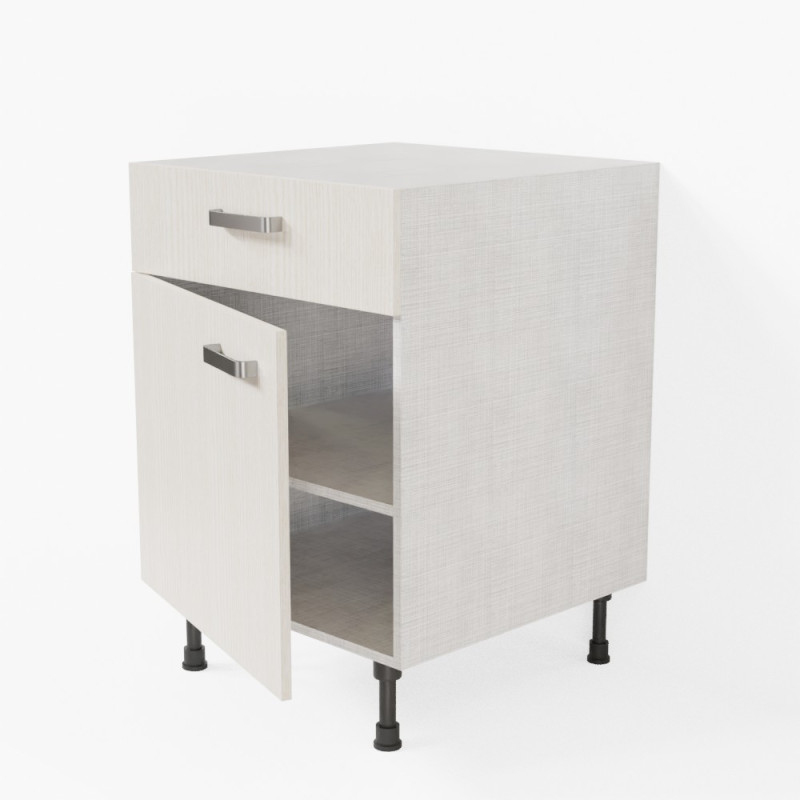 Meuble bas de cuisine 60 cm - 1 porte + 1 tiroir - Pin Blanc