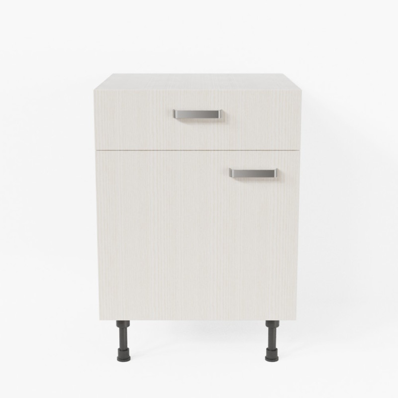 Meuble bas de cuisine 60 cm - 1 porte + 1 tiroir - Pin Blanc