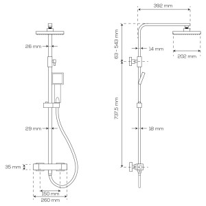 Combiné de douche et douchette SQUARE - Chromé