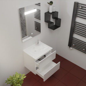 Meuble ROSINOX 60 cm avec plan vasque et miroir - Blanc Mat