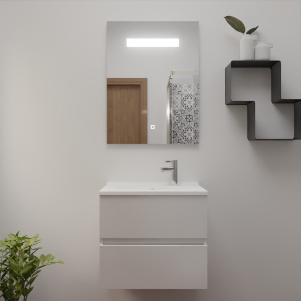 Meuble ROSINOX 60 cm avec plan vasque et miroir - Blanc Mat