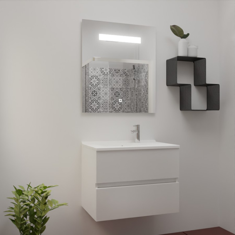 Meuble ROSINOX 70 cm avec plan vasque et miroir - Blanc Mat
