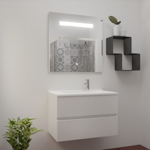 Meuble ROSINOX 80 cm avec plan vasque et miroir - Blanc Mat