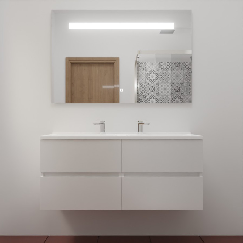 Meuble ROSINOX 120 cm avec plan vasque et miroir - Blanc Mat