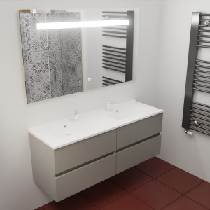 Meuble ROSINOX 140 cm avec plan vasque et miroir - Gris clair Mat