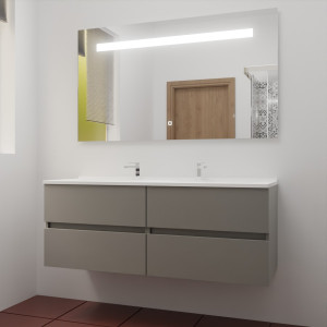 Meuble ROSINOX 140 cm avec plan vasque et miroir - Gris clair Mat