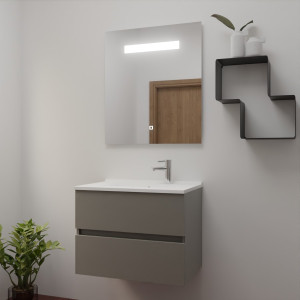 Meuble ROSINOX 70 cm avec plan vasque et miroir - Gris clair Mat