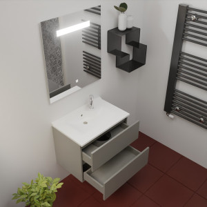 Meuble ROSINOX 70 cm avec plan vasque et miroir - Gris clair Mat
